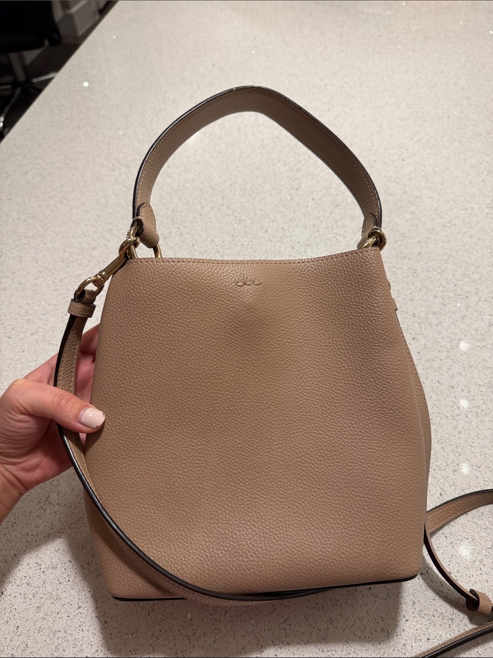 Coach Pebbled Leather Bucket Bag in Taupe Brown with Gold Hardware - Picture 3 of 3